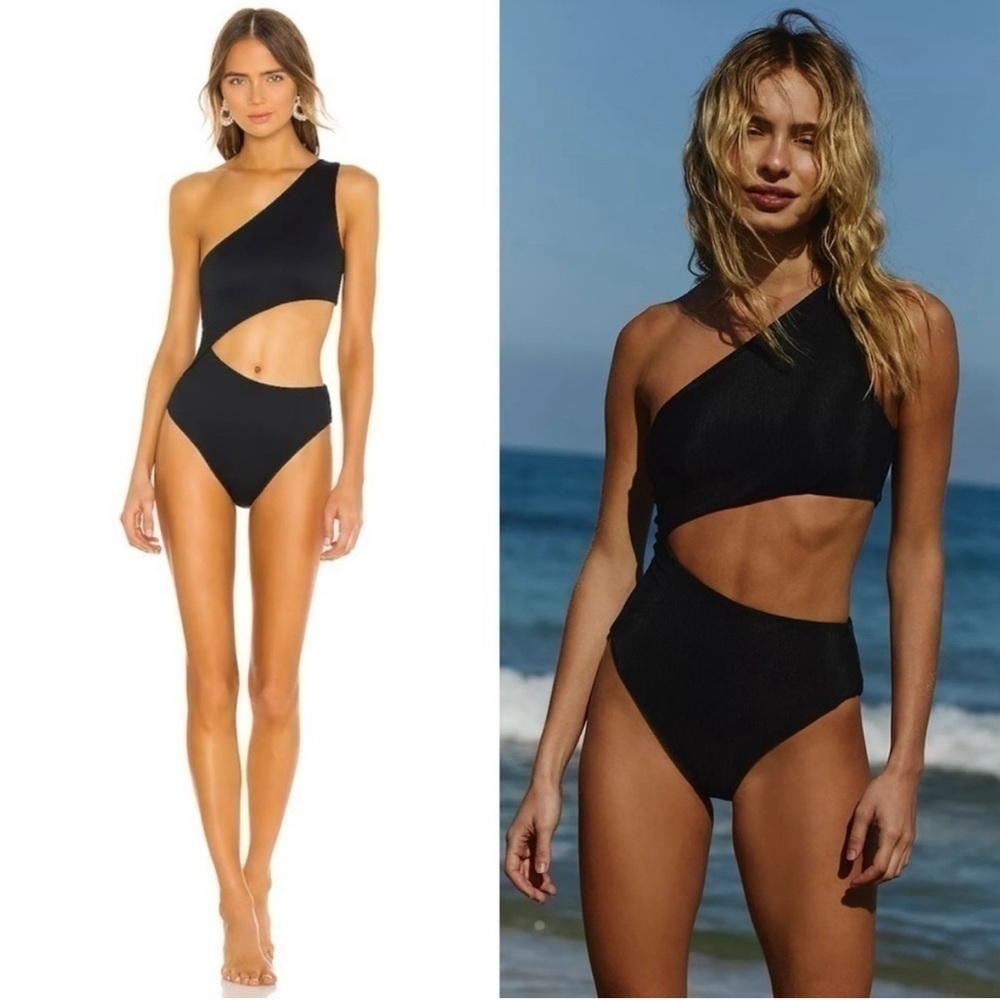 Beach riot one shoulder cutout one piece swim in black. Size xs
